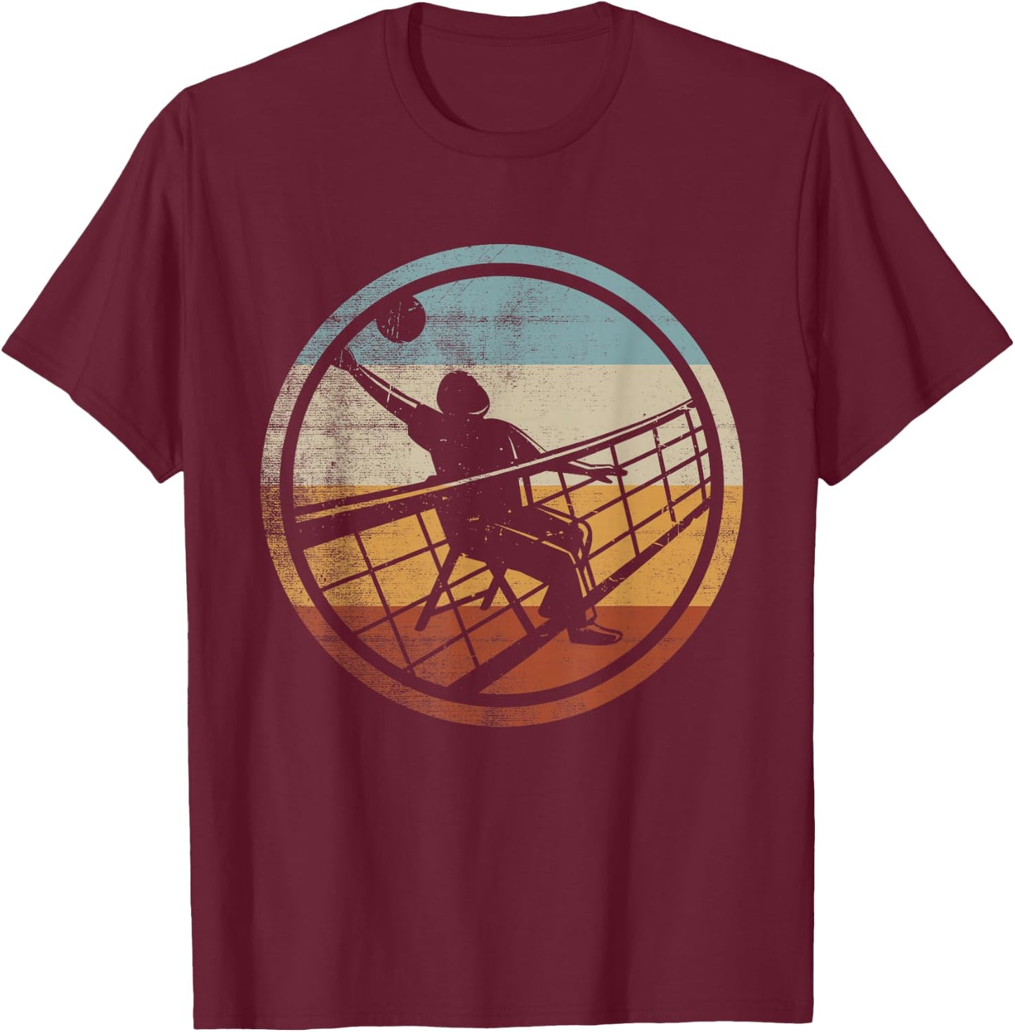 Retro Vintage Volleyballer Design Chair Volleyball T-Shirt - T-Shirt | Maroon