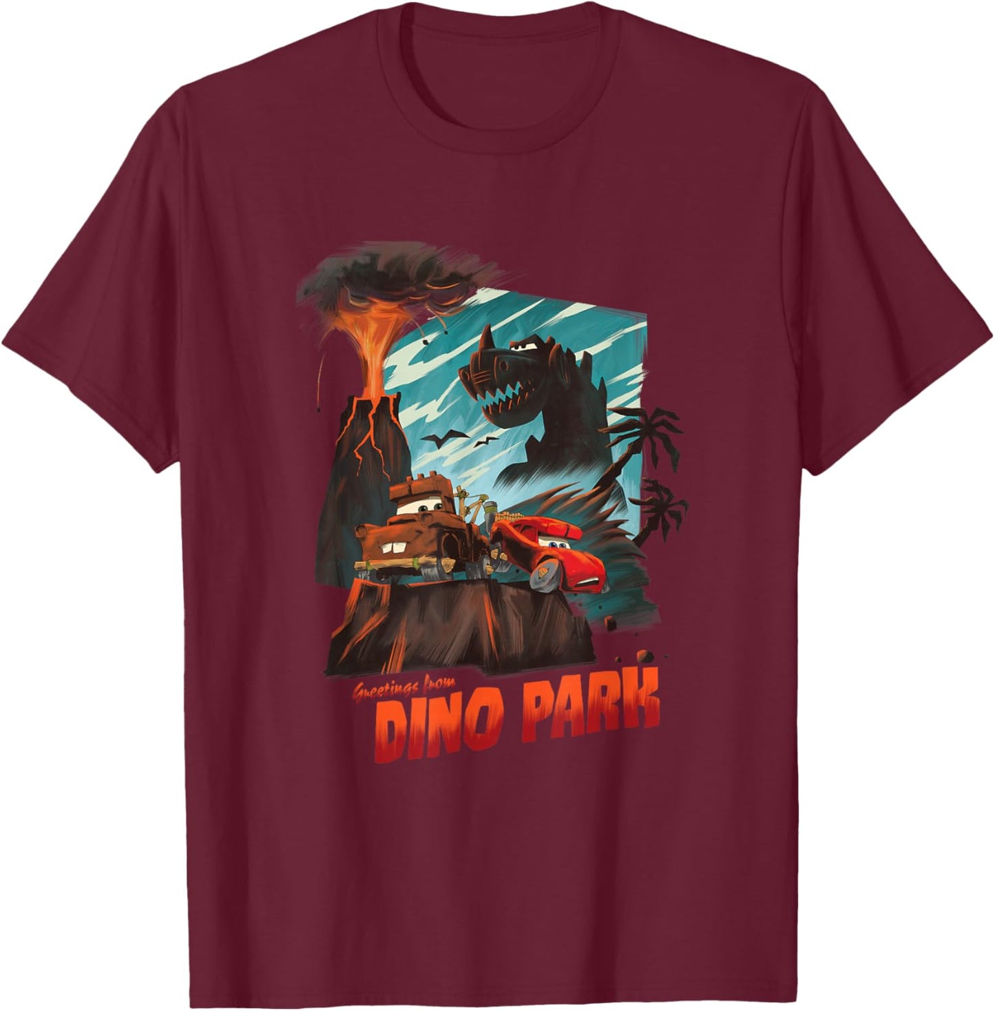 Disney Pixar Cars on the Road Greetings from Dino Park T-Shirt - T-Shirt | Maroon