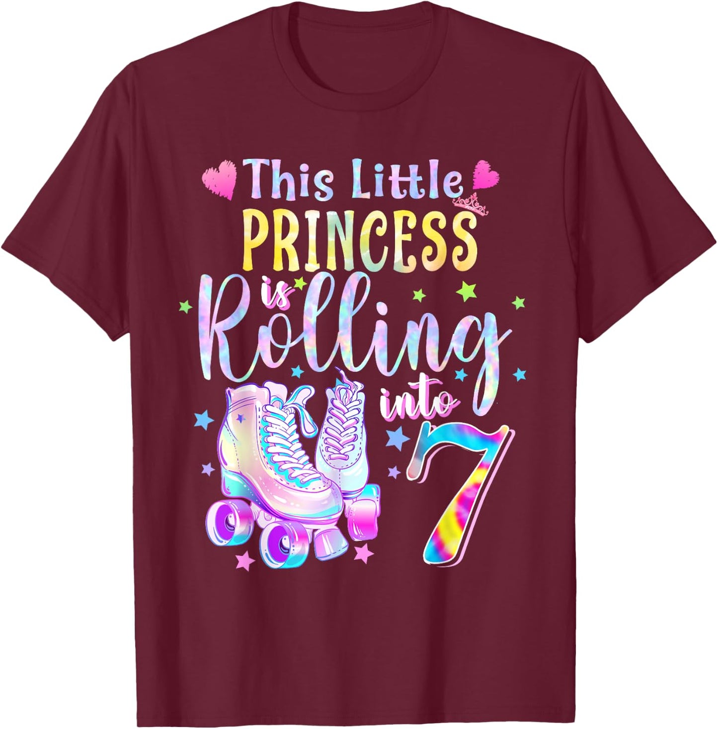 This Little Princess Rolling Into 7 7th Birthday Skate Girls T-Shirt - T-Shirt | Maroon