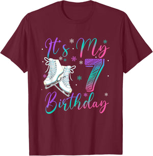 Ice Skating Birthday Girl 7 Year Old It's My 7th Birthday T-Shirt - T-Shirt | Maroon