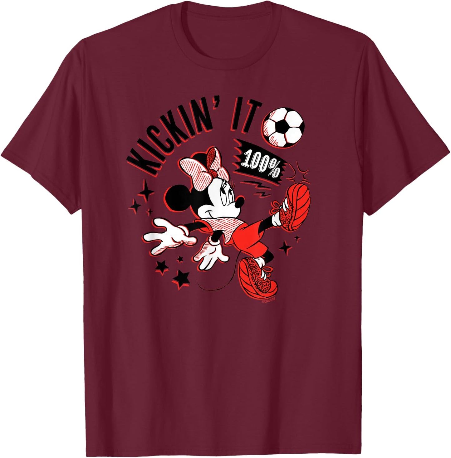 Disney Minnie Mouse Sports Soccer Kickin' It 100% Football T-Shirt - T-Shirt | Maroon
