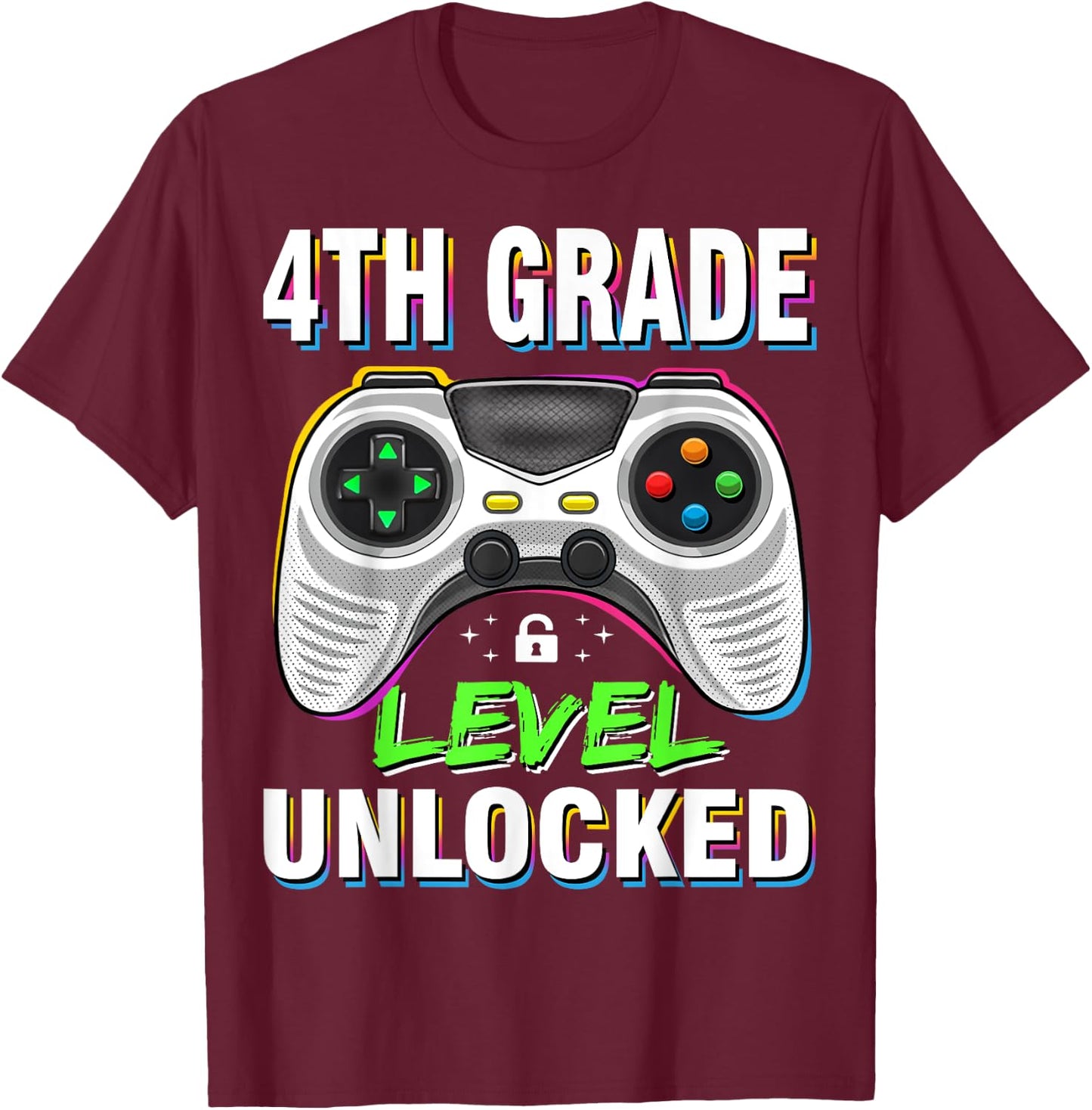 Boys First Day Of 4th Grade Shirt Kids Gaming Back To School T-Shirt - T-Shirt | Maroon