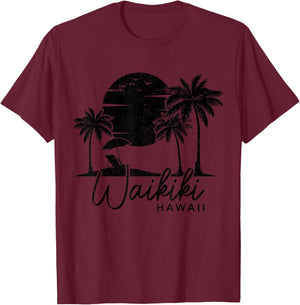 Waikiki Beach Hawaii Surf Vintage Surfer Retro T-Shirt - T-Shirt | Maroon