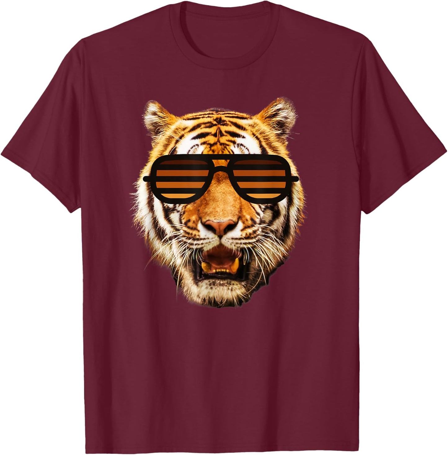 Kids Tiger Striped Orange Sunglasses Toddler, Boy, Girl T-Shirt - T-Shirt | Maroon