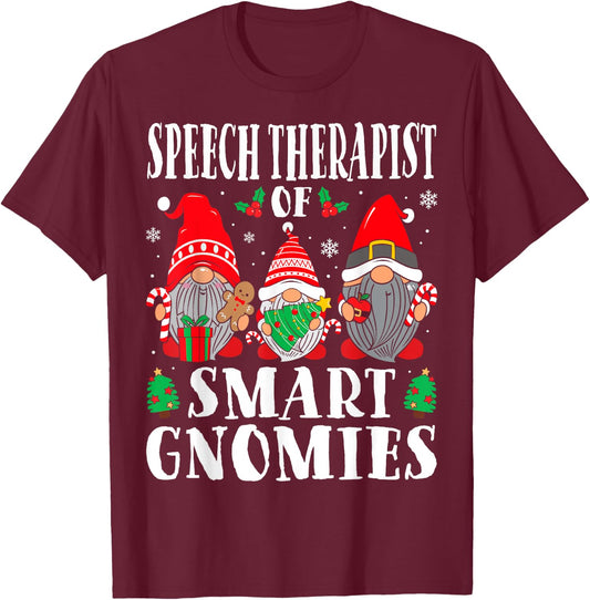 Speech Therapist of Smart Gnomies Speech Therapy Christmas T-Shirt - T-Shirt | Maroon