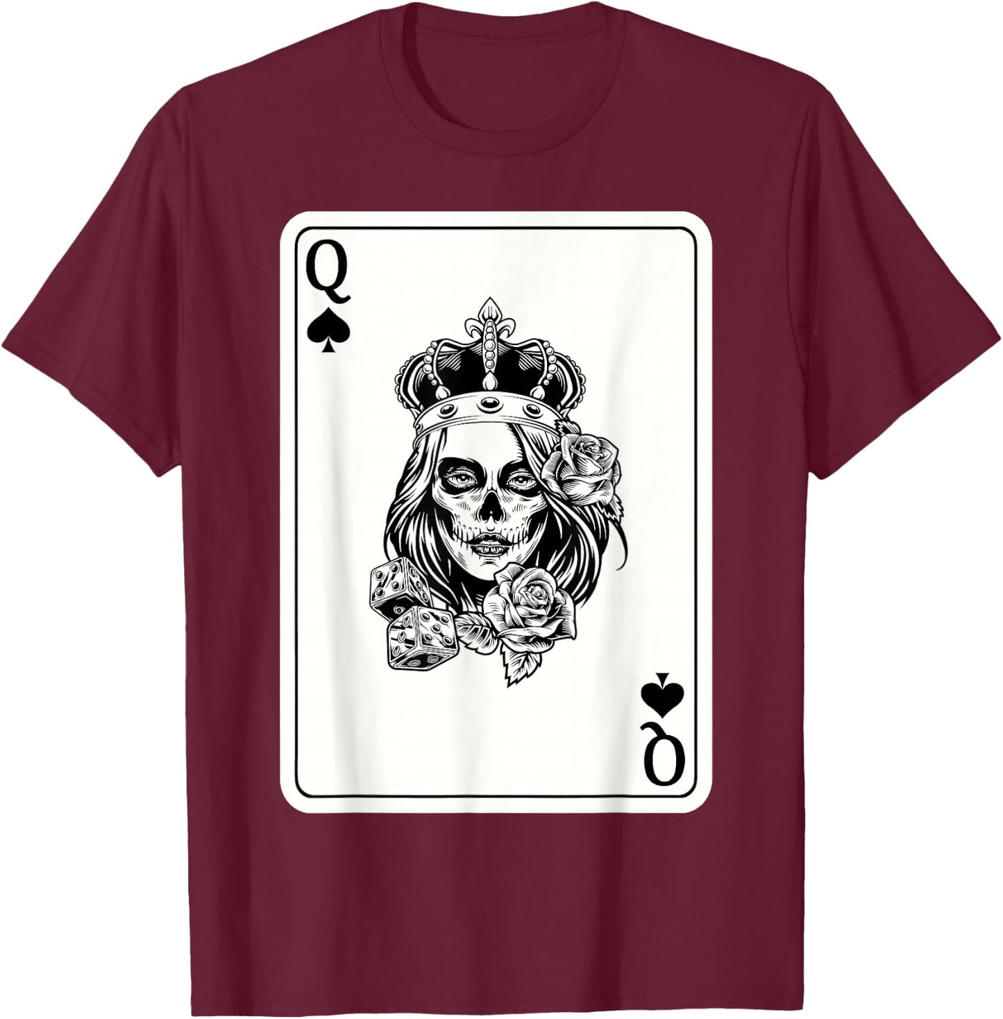 Couple Matching King And Queen of Spades 1/2 Skull Halloween T-Shirt - T-Shirt | Maroon