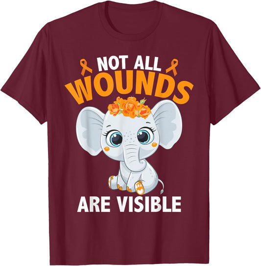 Multiple Sclerosis MS Elephant Not All Wounds Are Visible T-Shirt - T-Shirt | Maroon