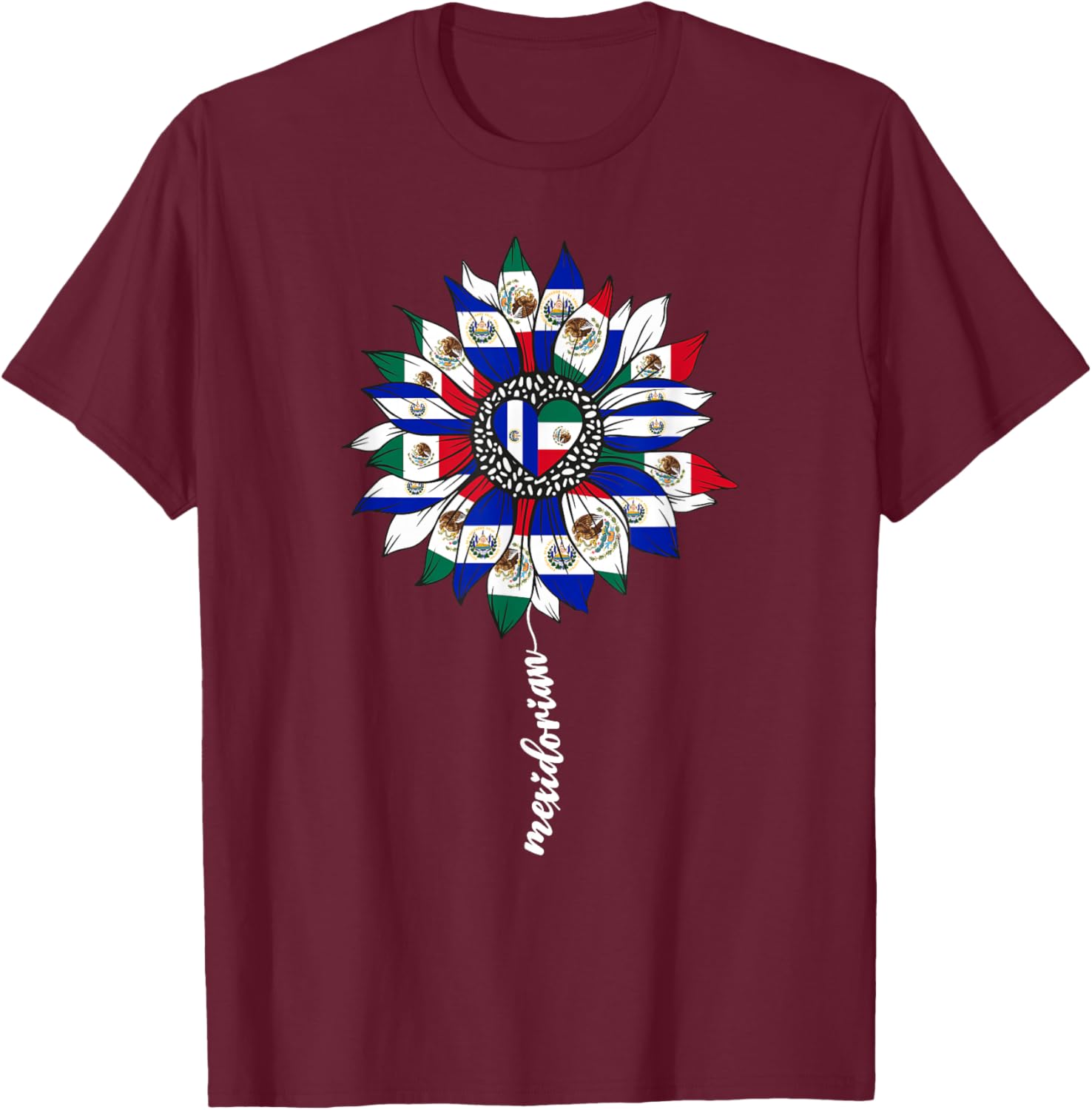 Half Mexican And Salvadorian Mexico El Salvador Flag Girl T-Shirt - T-Shirt | Maroon