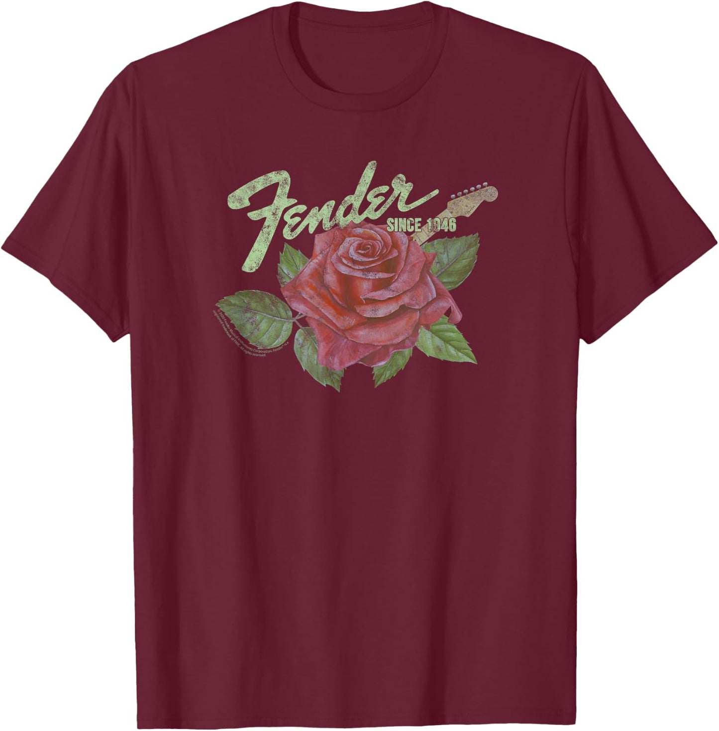 Fender Rose Guitar Classic Vintage Style T-Shirt - T-Shirt | Maroon