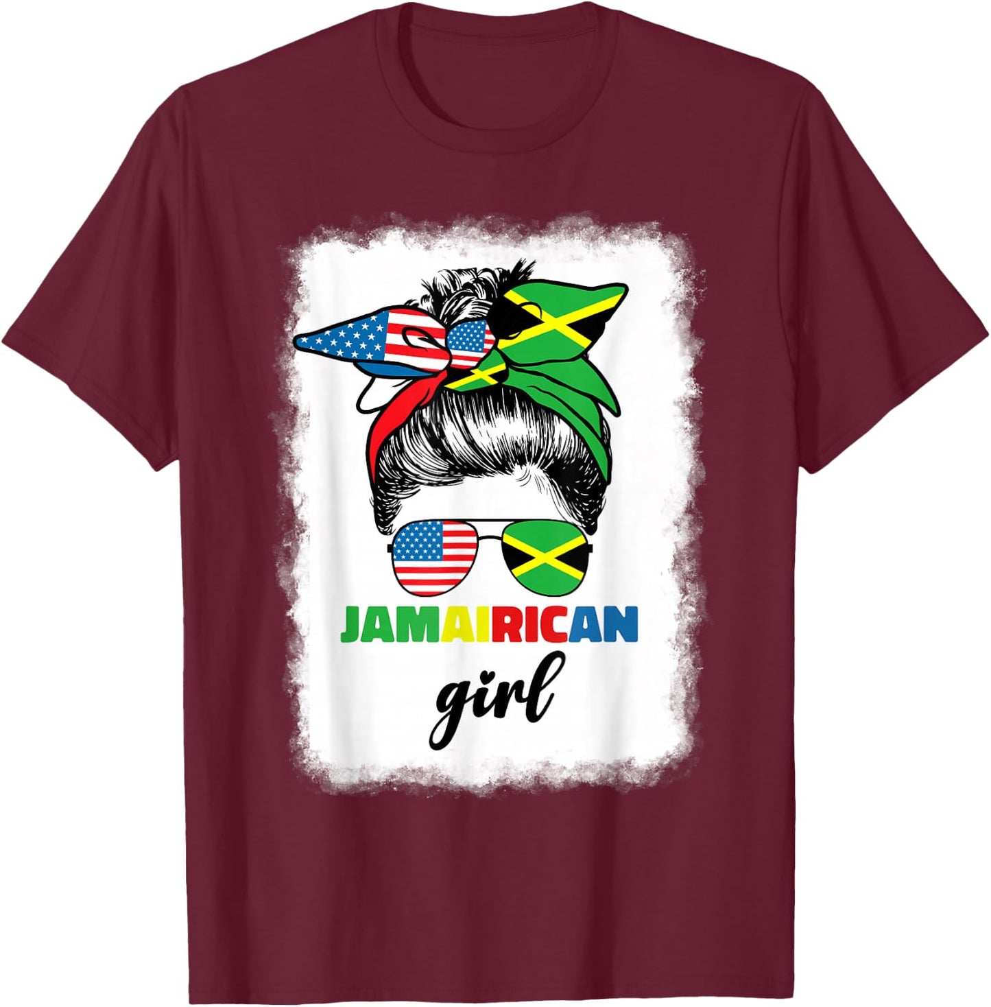 Half American Jamaican America Jamaica Flag JamaiRican Girl T-Shirt - T-Shirt | Maroon