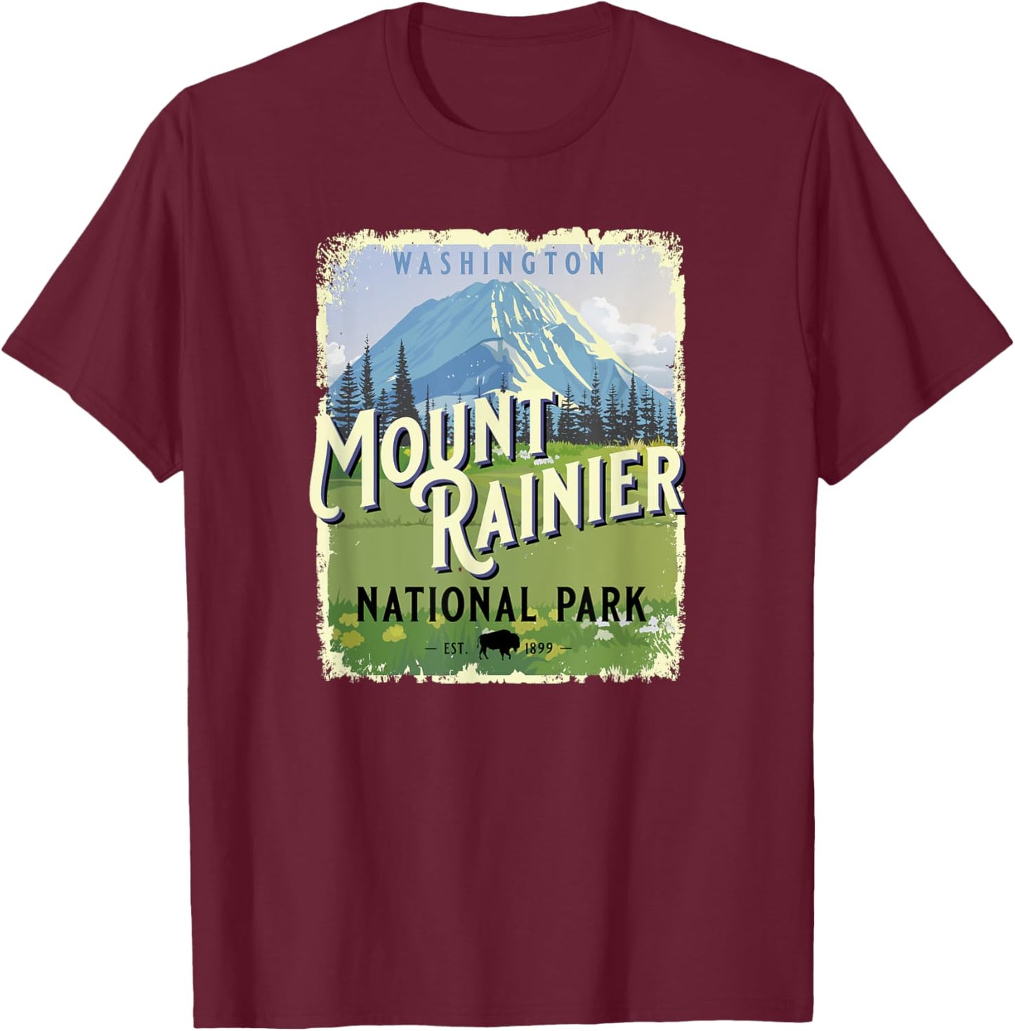 Mount Rainier National Park Washington WA Vintage Souvenir T-Shirt - T-Shirt | Maroon