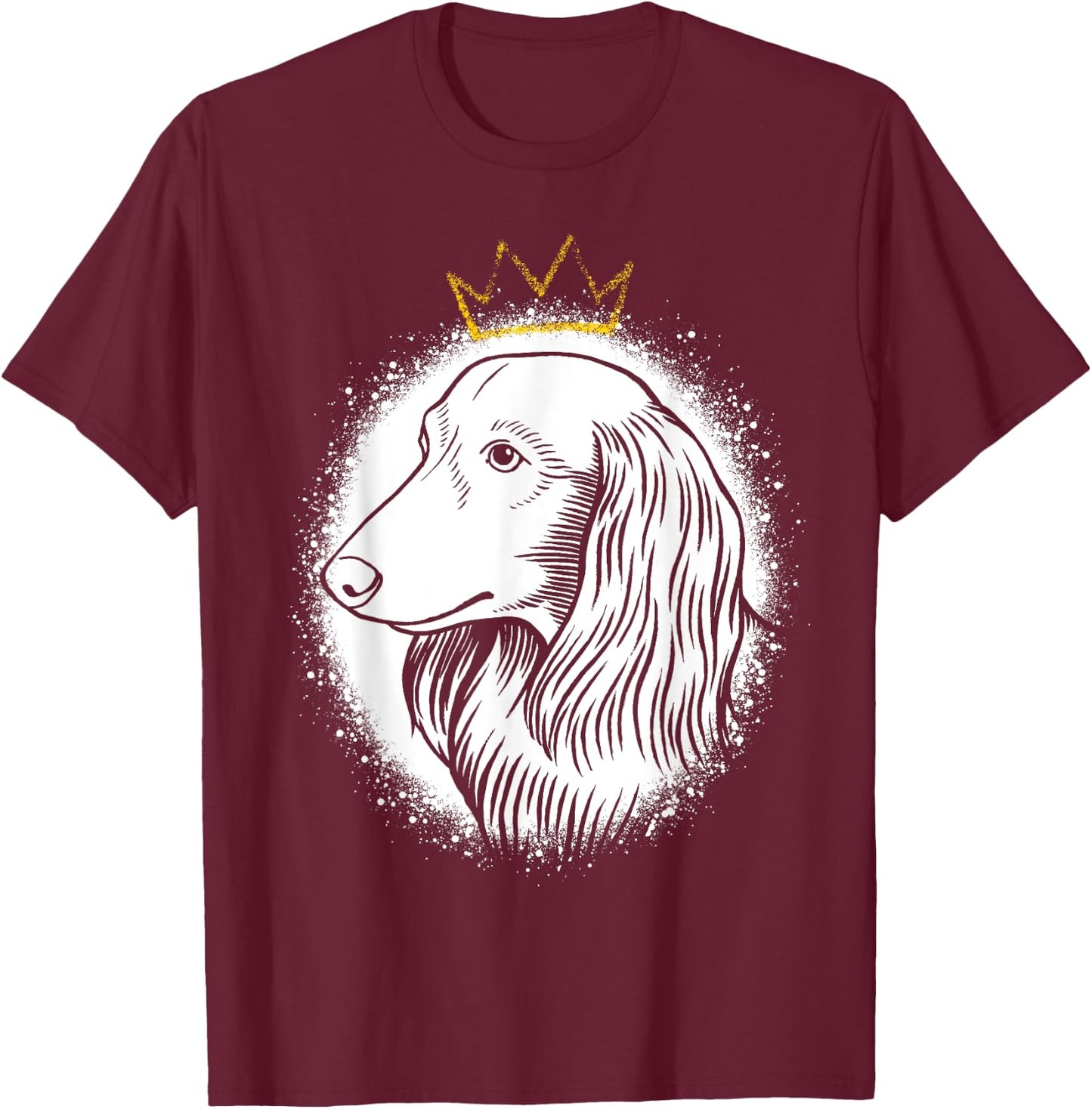 Longhaired Dachshund with Crown T-Shirt - T-Shirt | Maroon