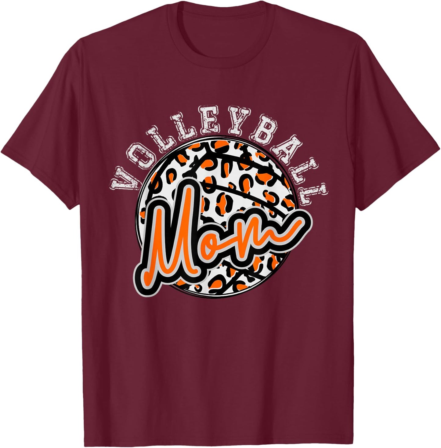 Leopard Cheetah Volleyball Orange Mom Shirt Trendy T-Shirt - T-Shirt | Maroon