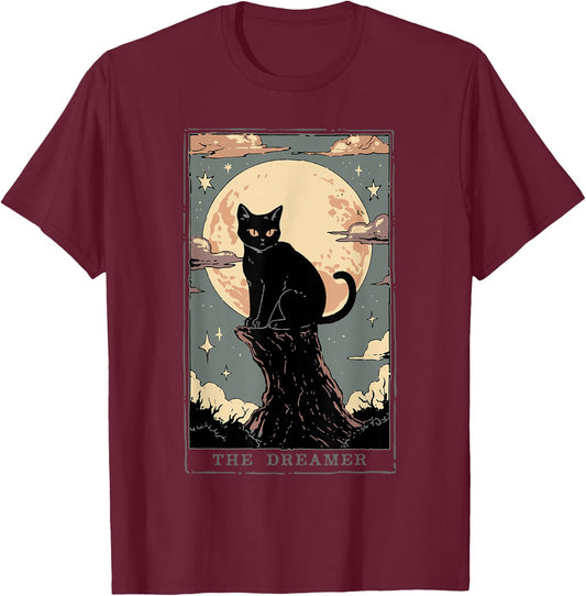 Black Cat Tarot Shirt Dreamer Dark Academia Cat Moon Cult T-Shirt - T-Shirt | Maroon