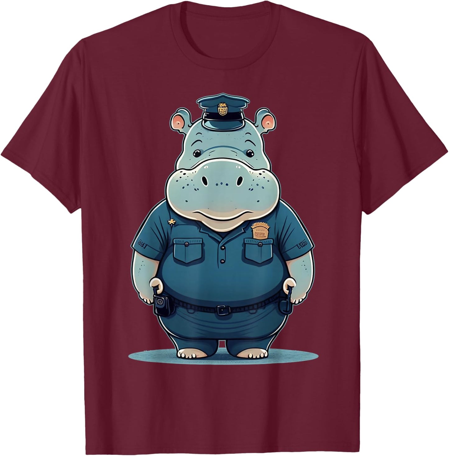Police Officer Hippo Cop on Police Hippopotamus T-Shirt - T-Shirt | Maroon