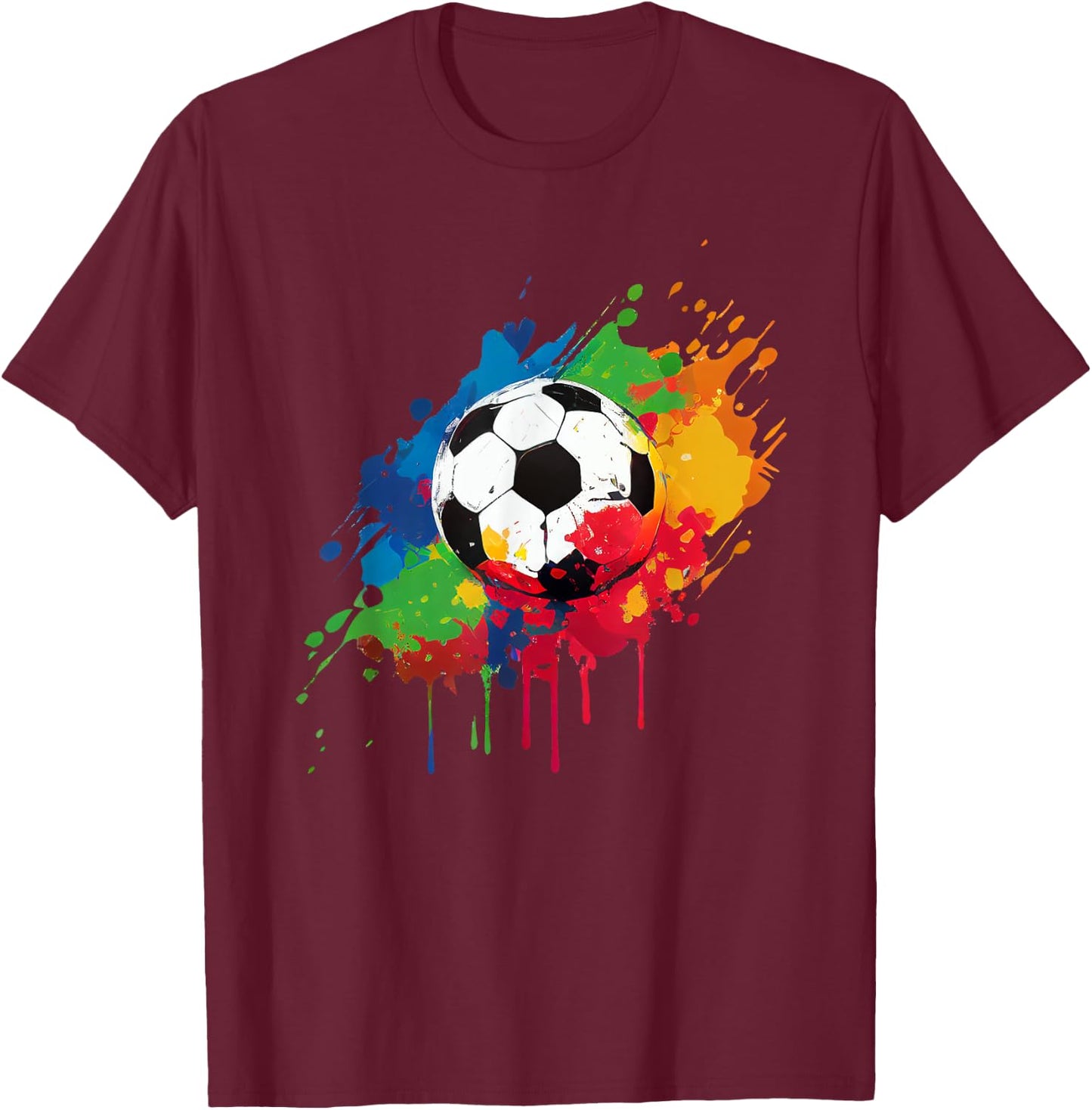 Women's and Men's Soccer Ball With Paint Splash T-Shirt - T-Shirt | Maroon