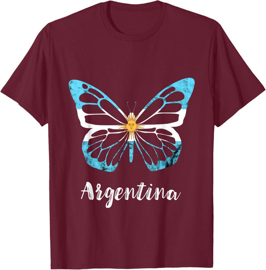 Sun Of May Butterfly Argentina Buenos Aires Argentinian Flag T-Shirt - T-Shirt | Maroon