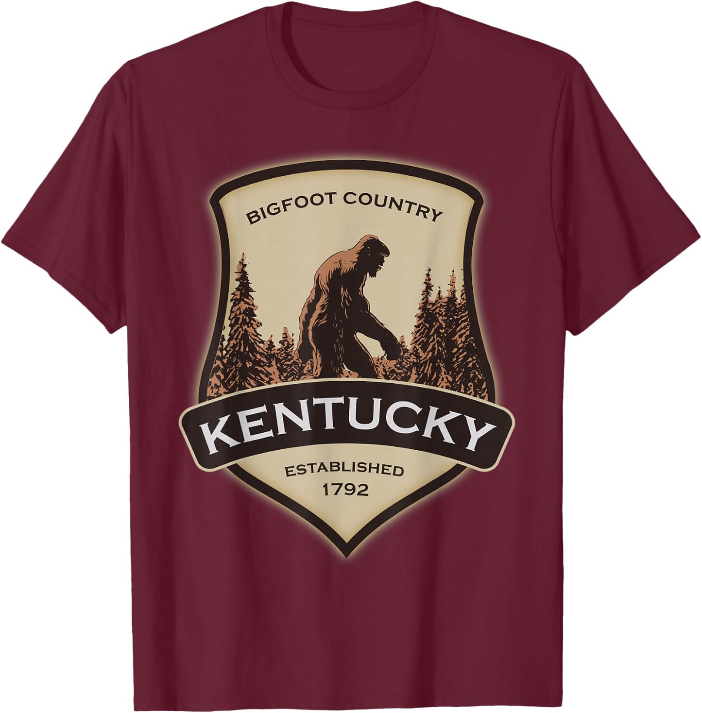 Kentucky with a Bigfoot, or a Sasquatch T-Shirt - T-Shirt | Maroon