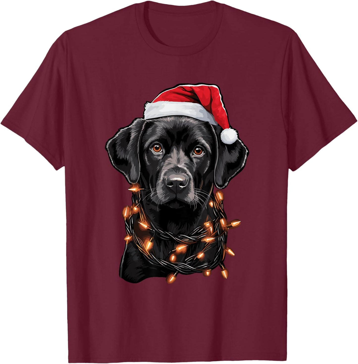 Black Labrador Christmas Lights Santa Hat Xmas Pajama T-Shirt - T-Shirt | Maroon