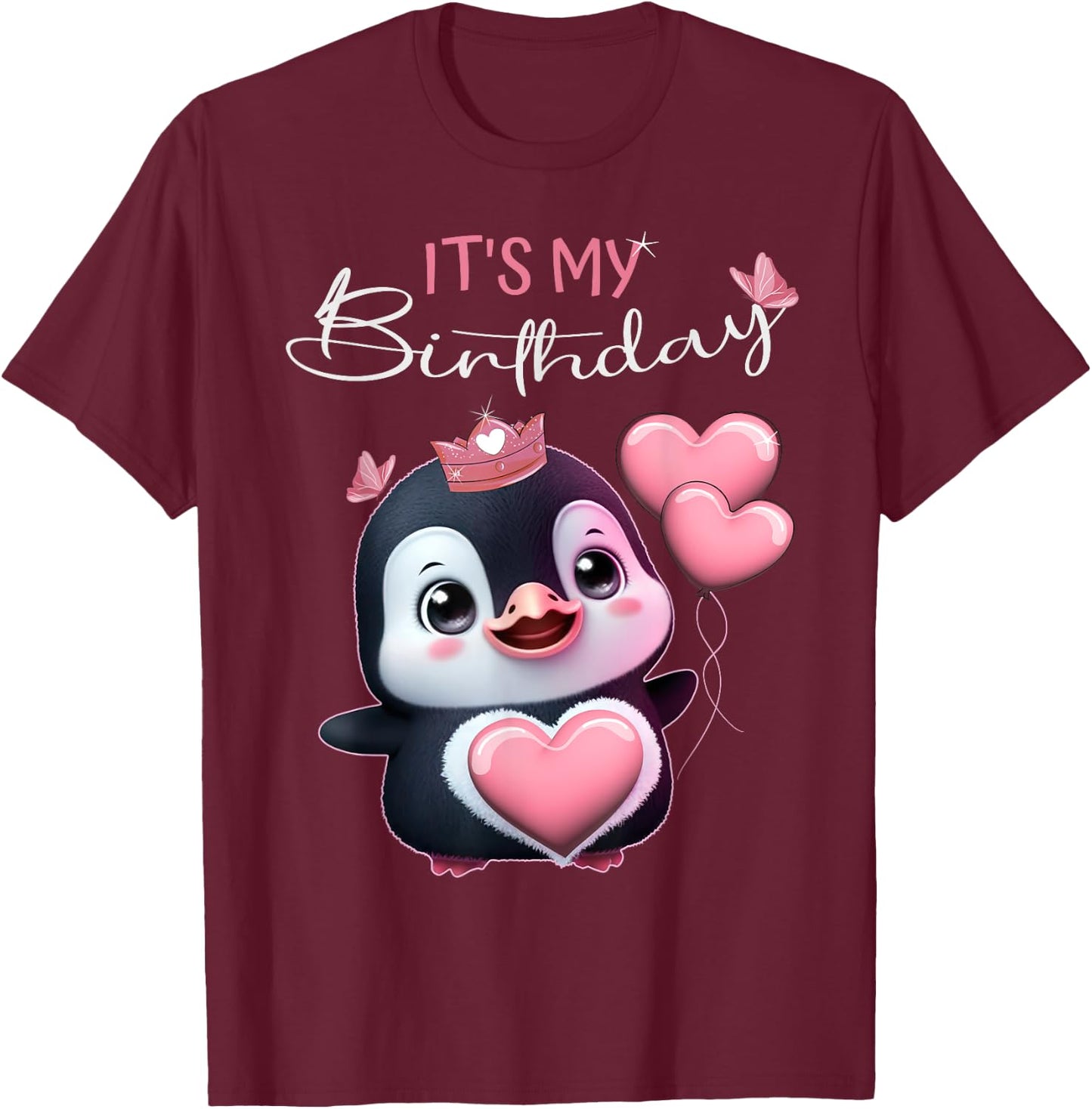 Birthday Shirt Penguin - It’s my Birthday and Girl T-Shirt - T-Shirt | Maroon