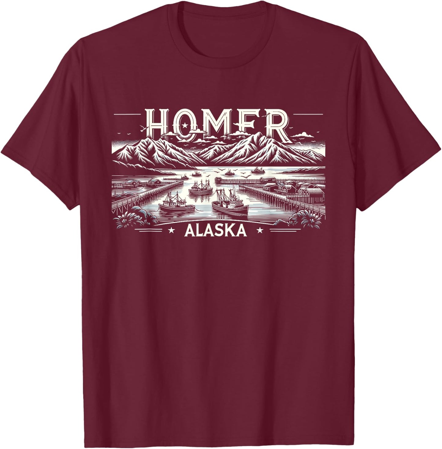 Homer Alaska AK Fishing Fishermen Outdoor Retro T-Shirt - T-Shirt | Maroon