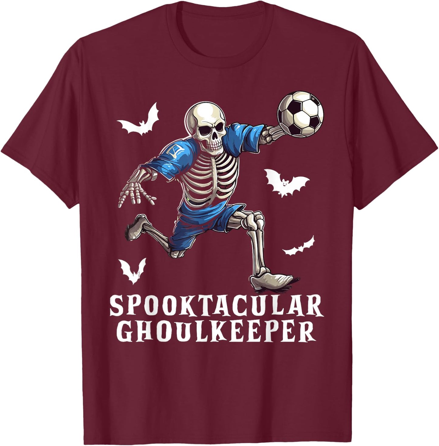 Soccer Skeleton Halloween Soccer Player Halloween Goalkeeper T-Shirt - T-Shirt | Maroon