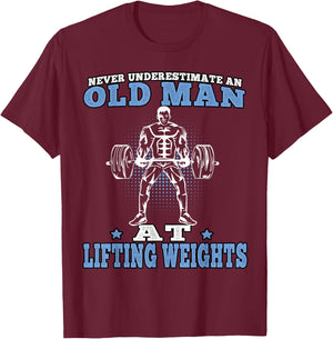 Fitness Old Man Pumping Gym Workout Gym T-Shirt - T-Shirt | Maroon