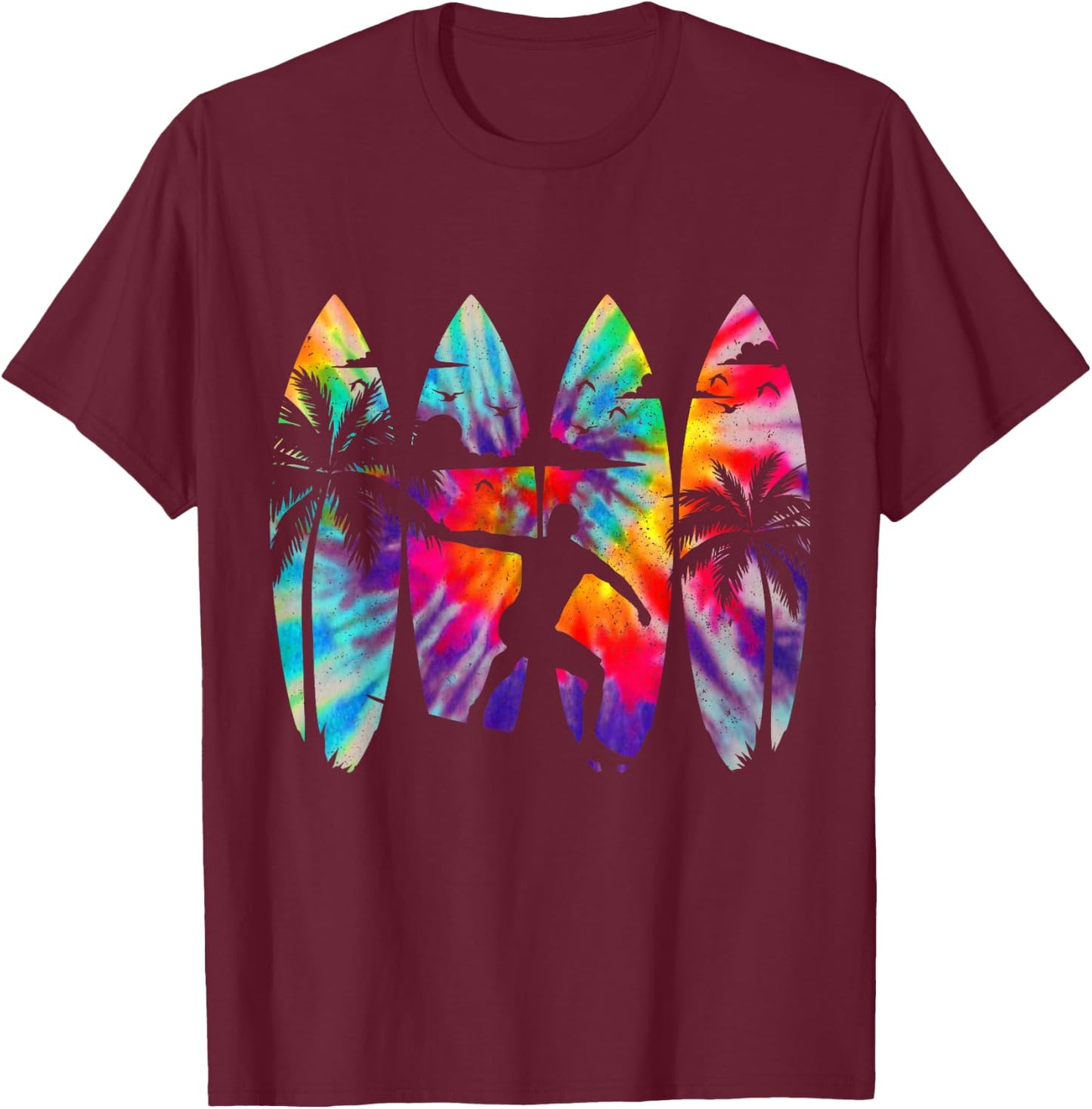 Surfer Surfboard Vintage Surfing Beach Summer Surf Tie Dye T-Shirt - T-Shirt | Maroon