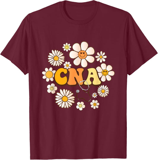 Groovy smile face wildFlower CNA Certified Nursing Assistant T-Shirt - T-Shirt | Maroon