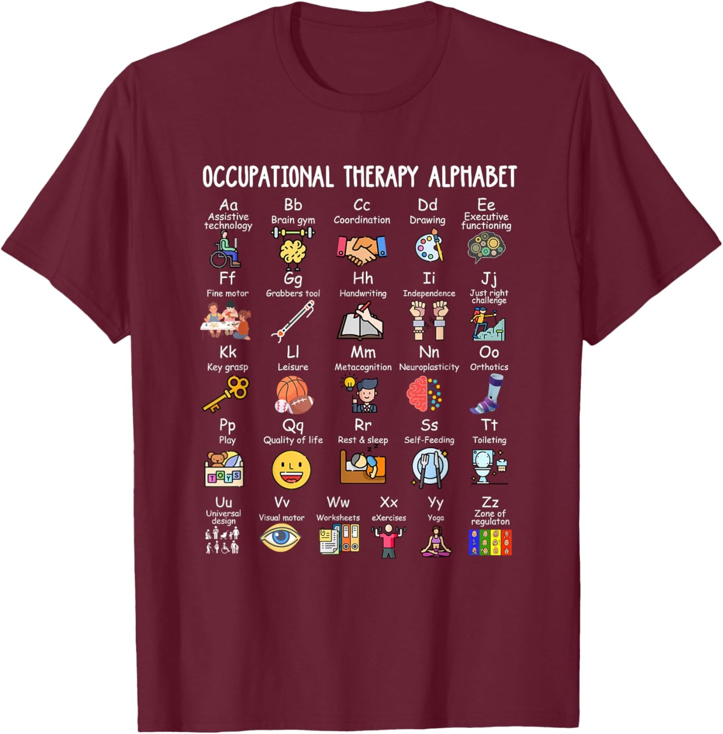 Occupational Therapy Alphabet OTA Funny Teacher Lover ABCs Men Women Kids T-Shirt - T-Shirt | Maroon