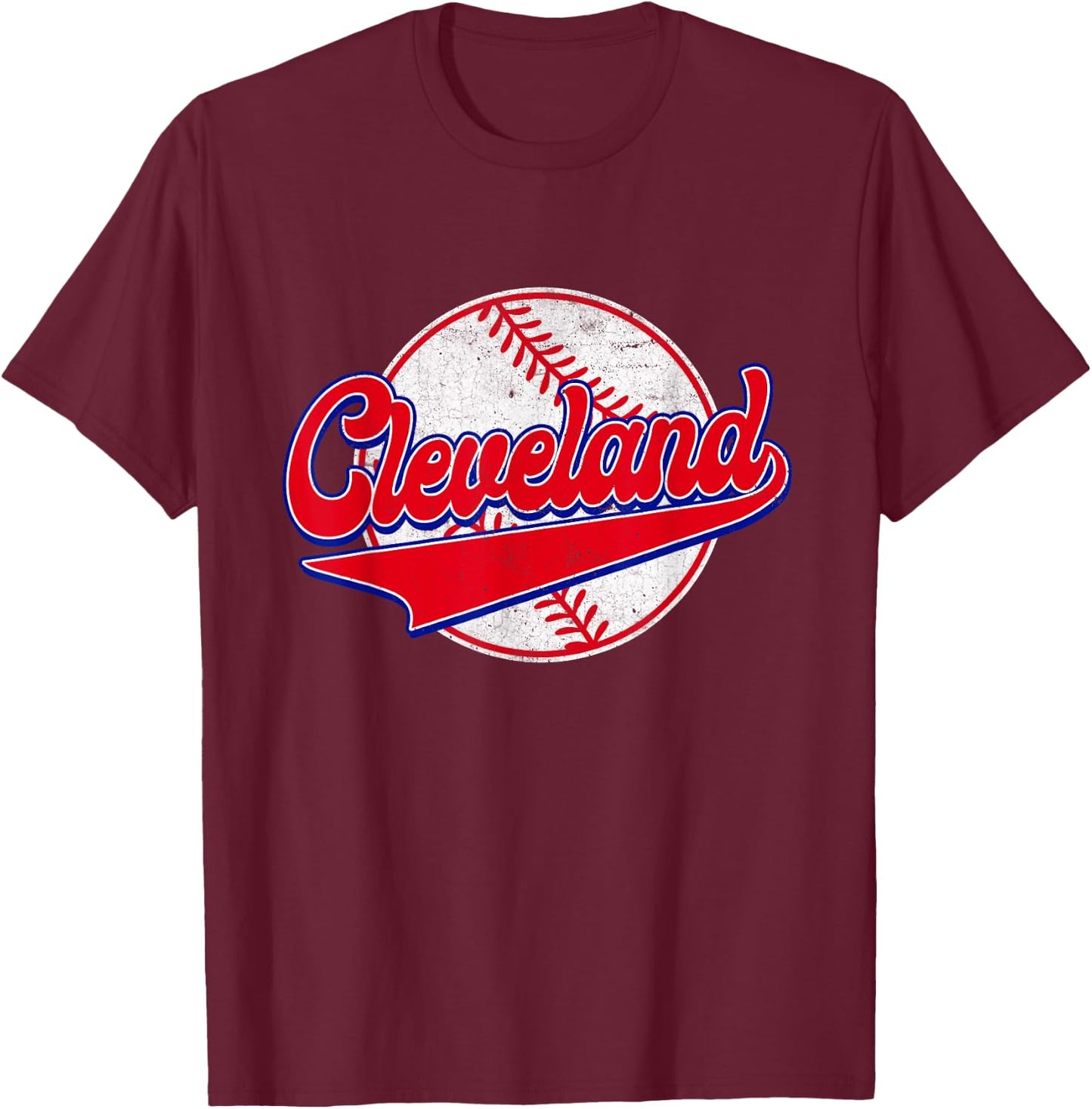 Cleveland Cityscape Vintage Baseball Men Women Kids T-Shirt - T-Shirt | Maroon