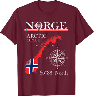 Norge Arctic Circle - Polar North Norway Norwegian Flag T-Shirt - T-Shirt | Maroon