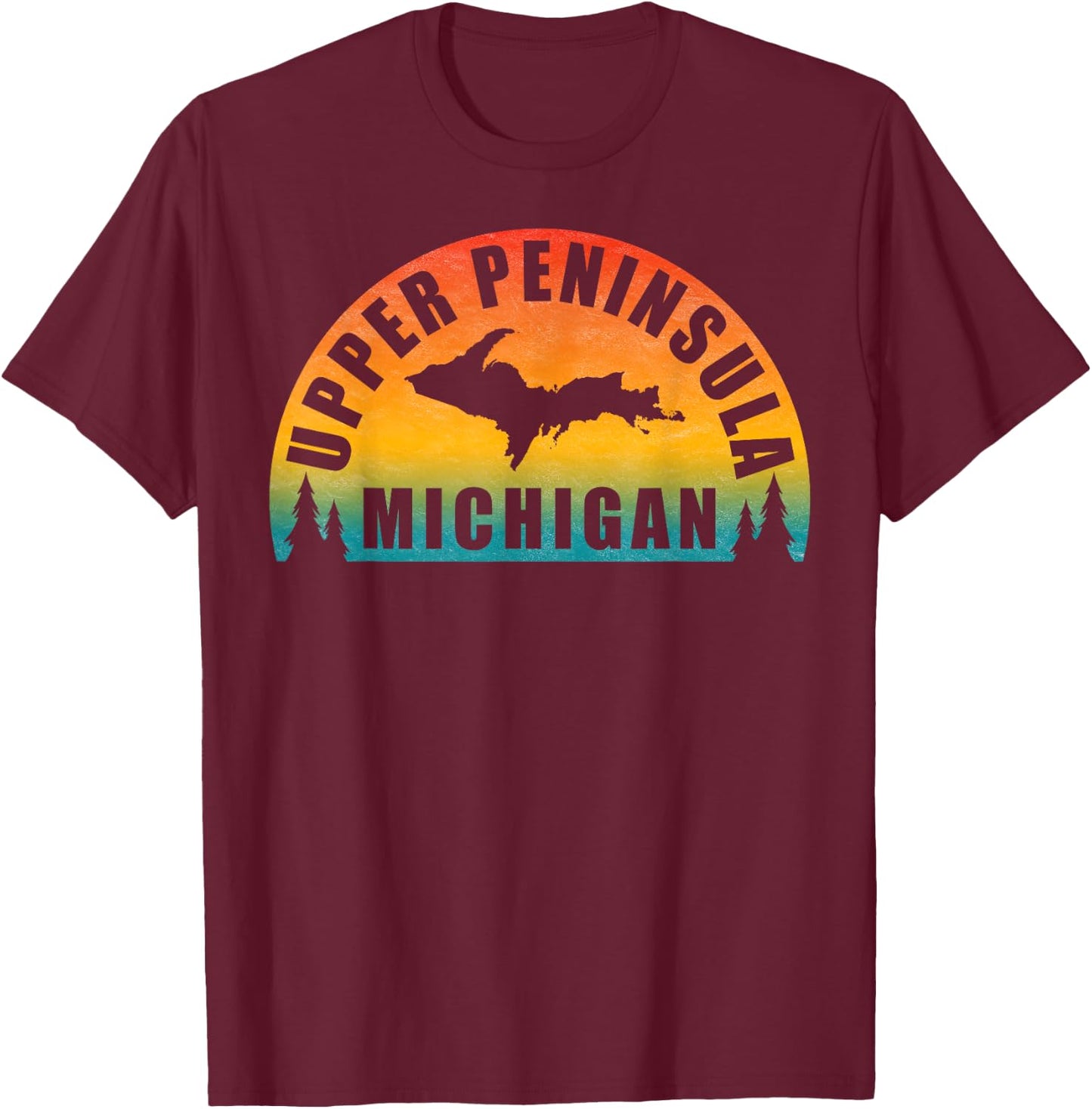 Classic Upper Peninsula of Michigan Sunset Style T-Shirt - T-Shirt | Maroon
