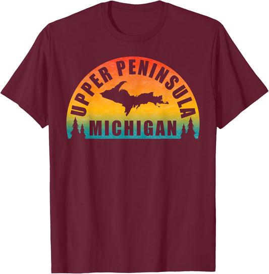Classic Upper Peninsula of Michigan Sunset Style T-Shirt - T-Shirt | Maroon
