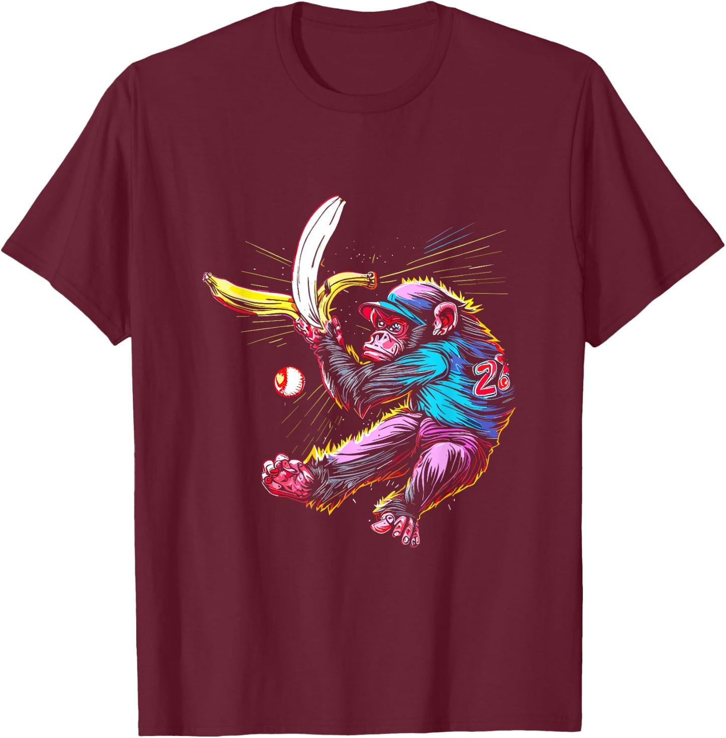 Monkey Banana Baseball - Funny Vintage Baseball Team Lover T-Shirt - T-Shirt | Maroon