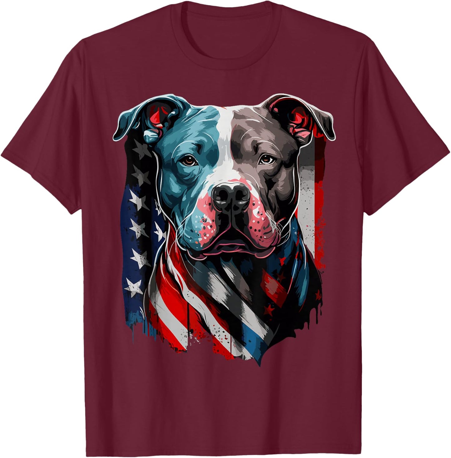 American Pitbull Terrier USA Flag Patriotic Dog T-Shirt - T-Shirt | Maroon
