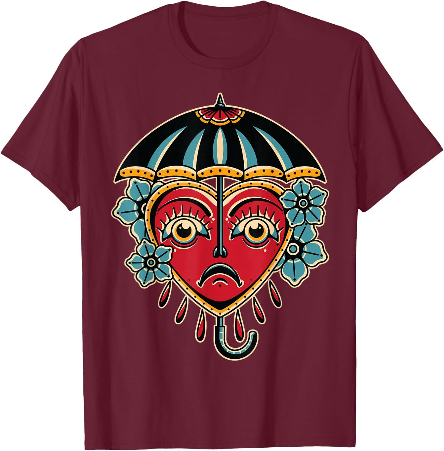 Umbrella American Traditional Tattoo Ink Old School Flash T-Shirt - T-Shirt | Maroon