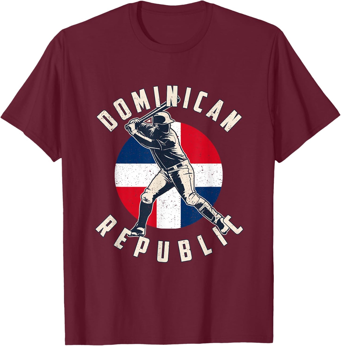 Vintage Dominican Baseball Batter Dominican Republic Flag T-Shirt - T-Shirt | Maroon