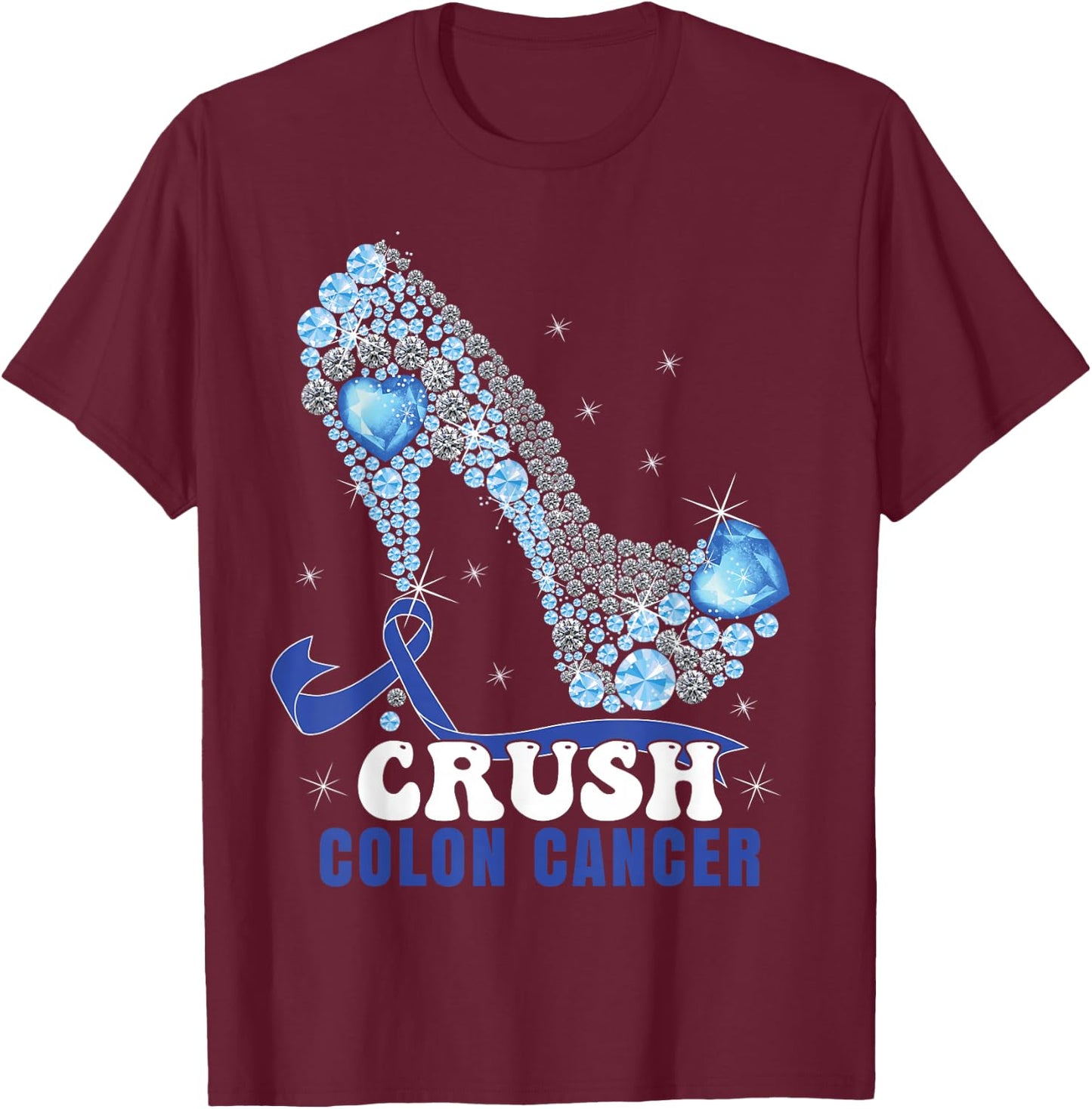 Blue Ribbon Women Colonscopy Colorectal Colon Cancer Small T-Shirt - T-Shirt | Maroon