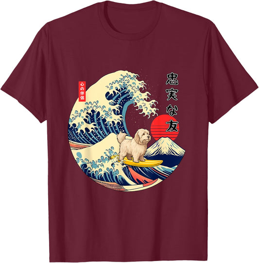 Coton de Tulear Japanese Kanagawa Wave Surf Loyal Dog Women Girls Kids T-Shirt - T-Shirt | Maroon