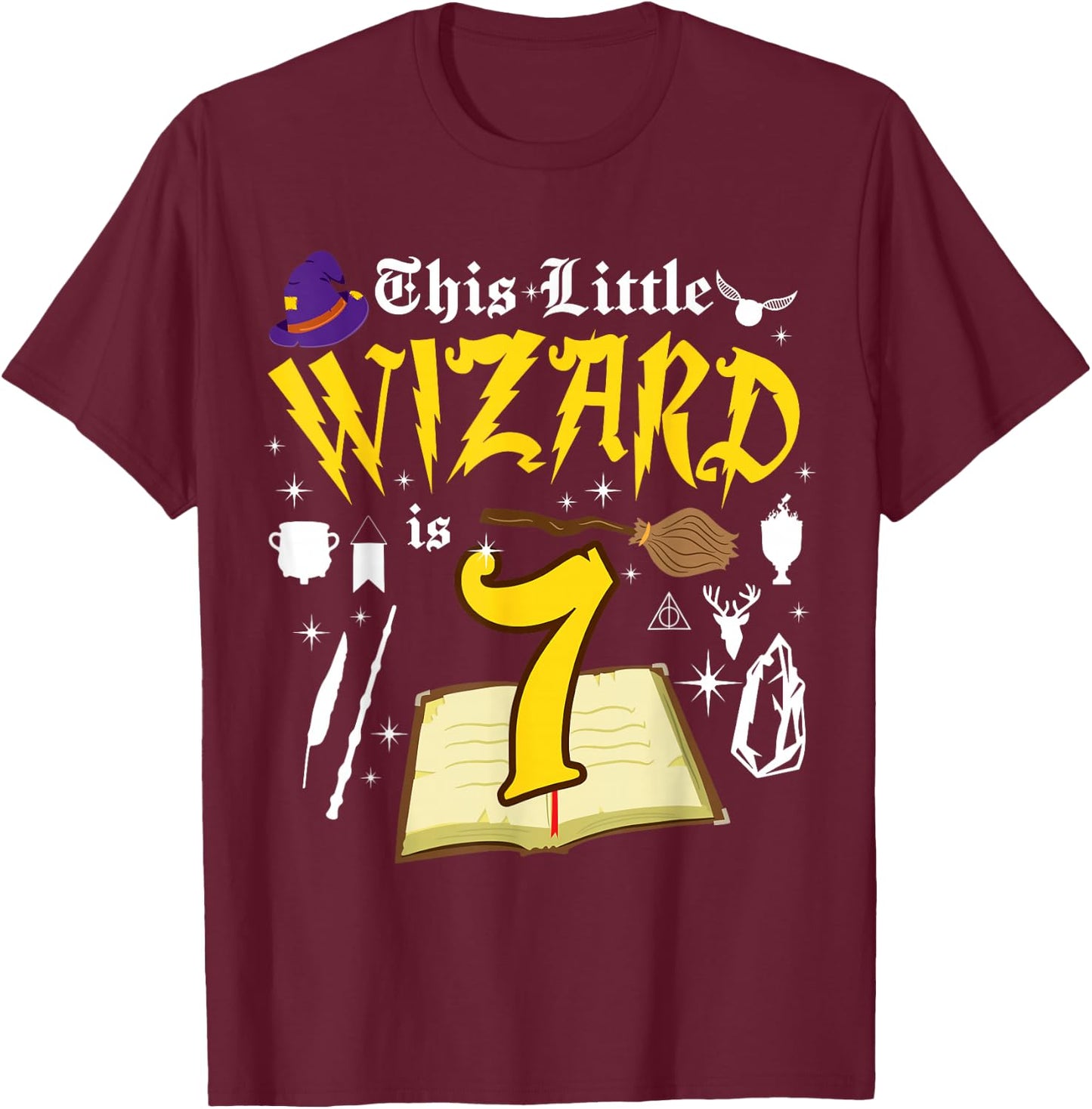 7th Birthday Wizard Magic 7 Year Old Funny B-Day Matching T-Shirt - T-Shirt | Maroon