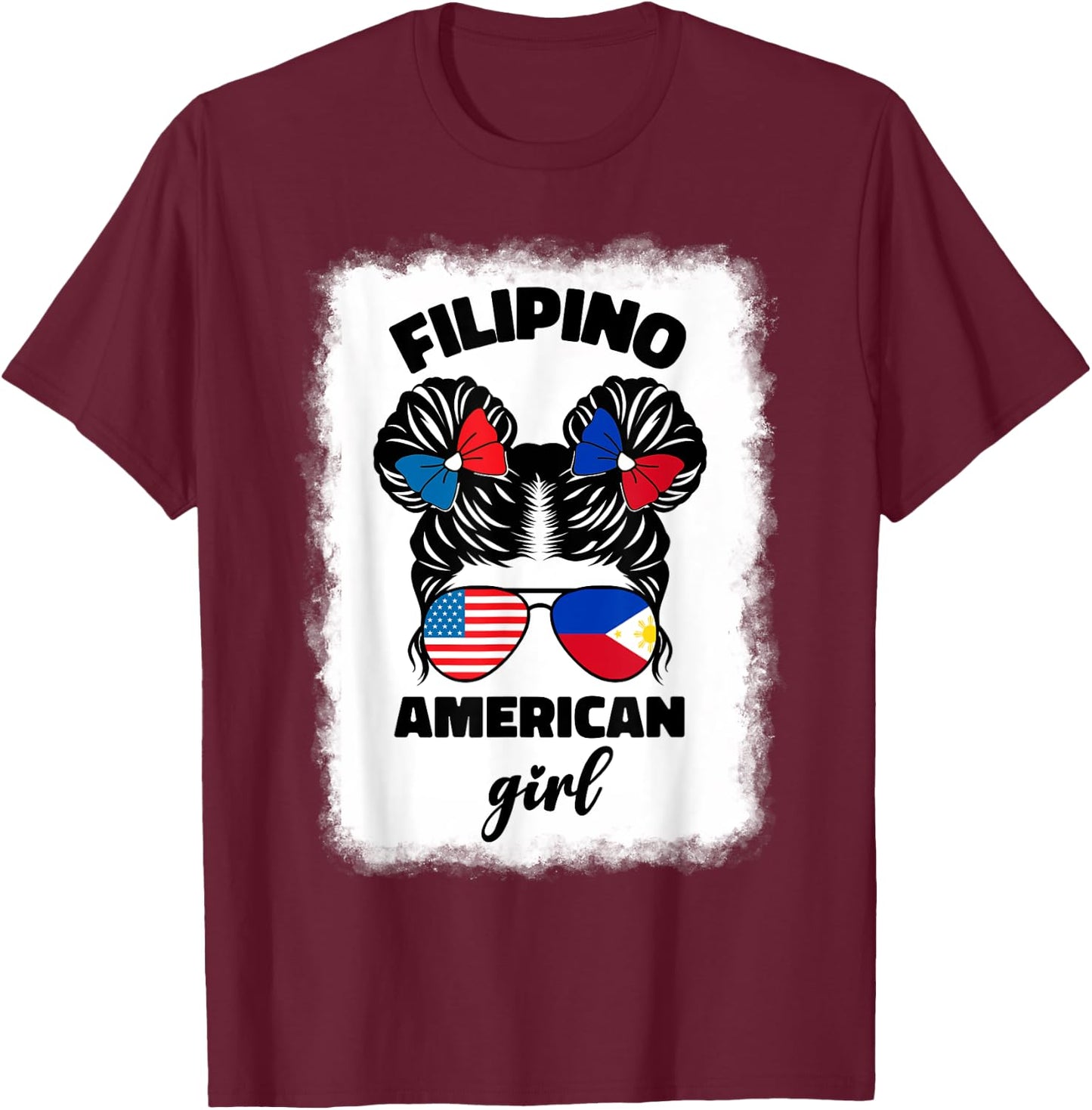Half American Half Filipino Philippines Usa Flag Kids Girl T-Shirt - T-Shirt | Maroon