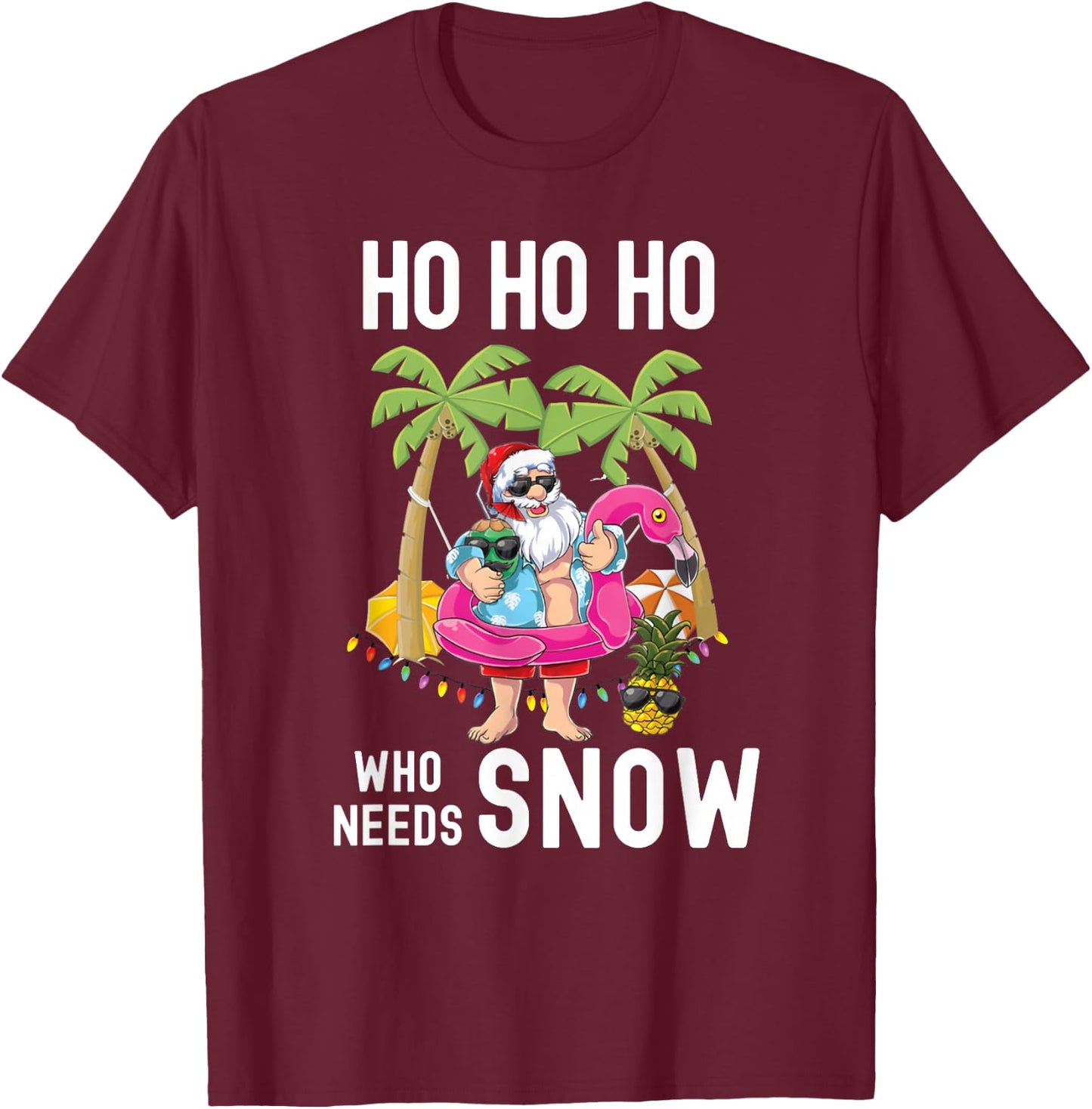 Christmas Palm Tree Santa Surfing Summer Beach Vacation T-Shirt - T-Shirt | Maroon