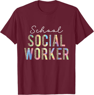 School Social Worker Leopard Tie Dye Funny Social Worker T-Shirt - T-Shirt | Maroon