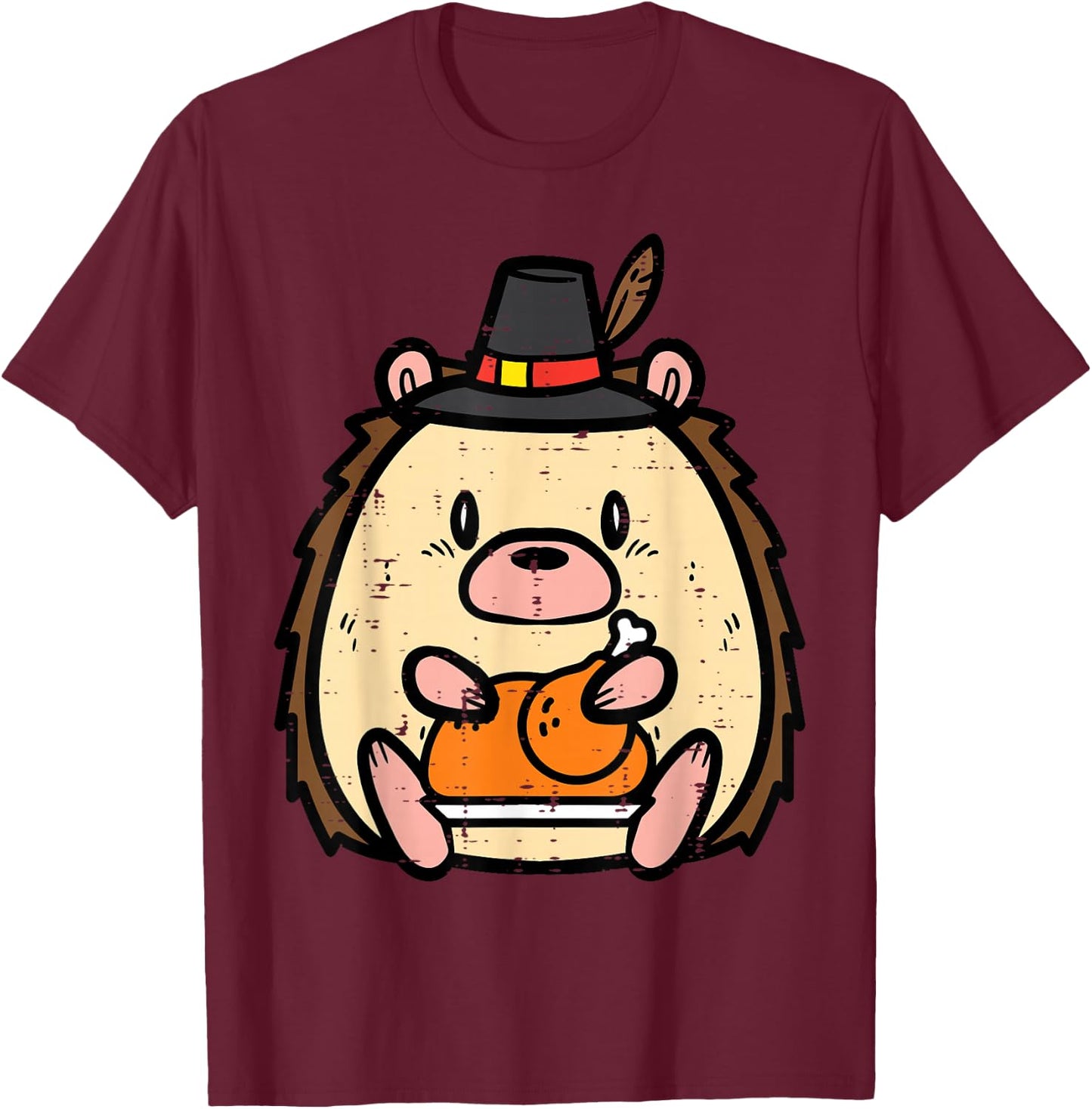 Thanksgiving Hedgehog Turkey Day Boys Girls Kids Youth Women T-Shirt - T-Shirt | Maroon