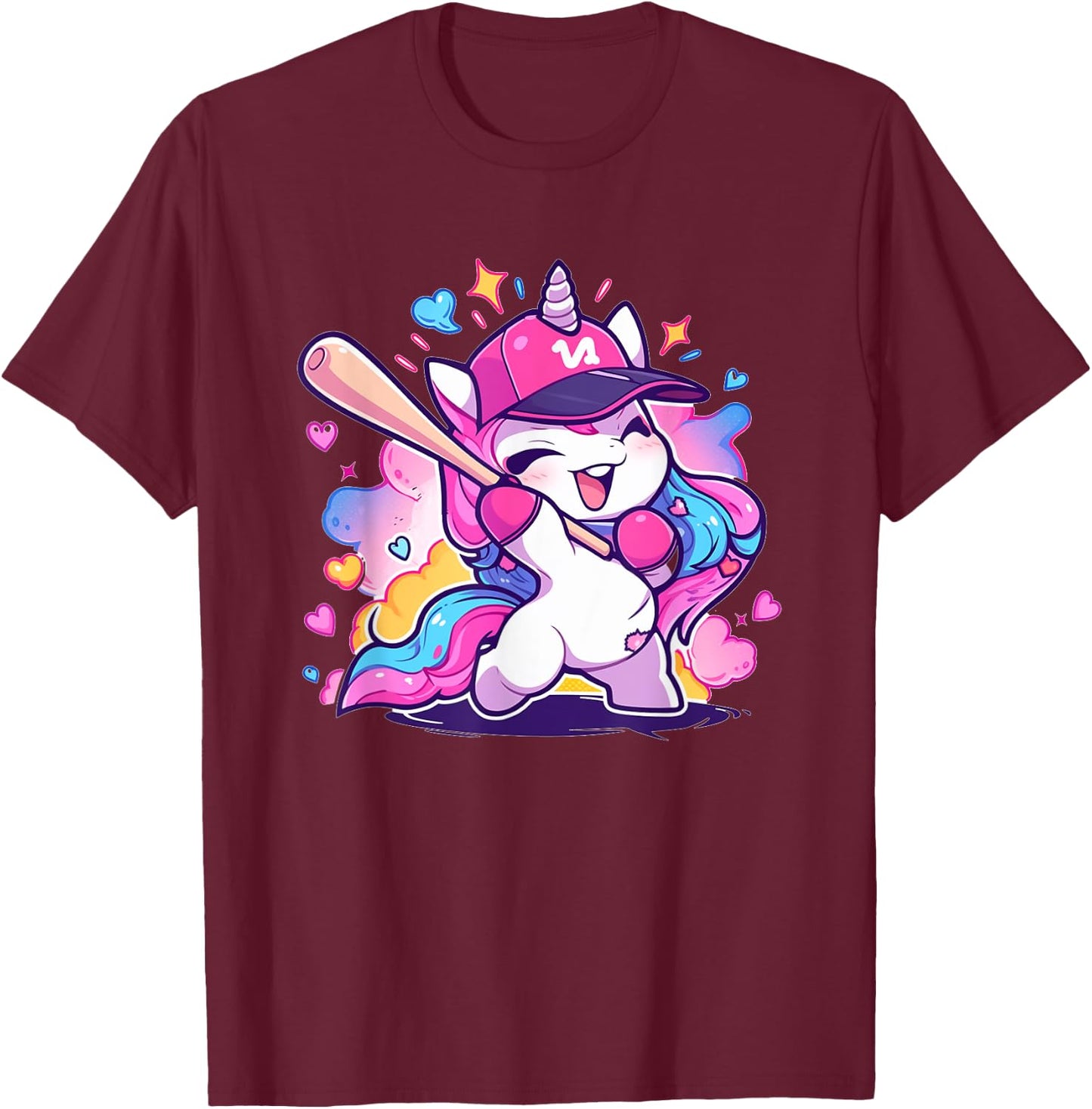 Cute Baseball Sport Baseball Unicorn T-Shirt - T-Shirt | Maroon