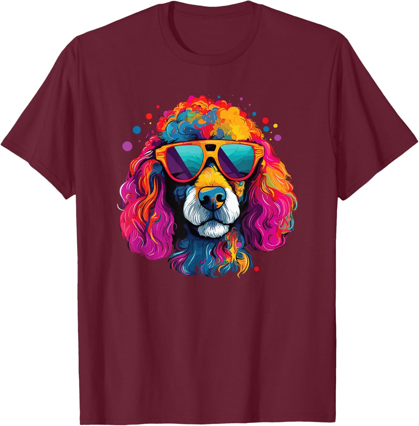 Watercolor Colorful Poodle Dogs T-Shirt - T-Shirt | Maroon
