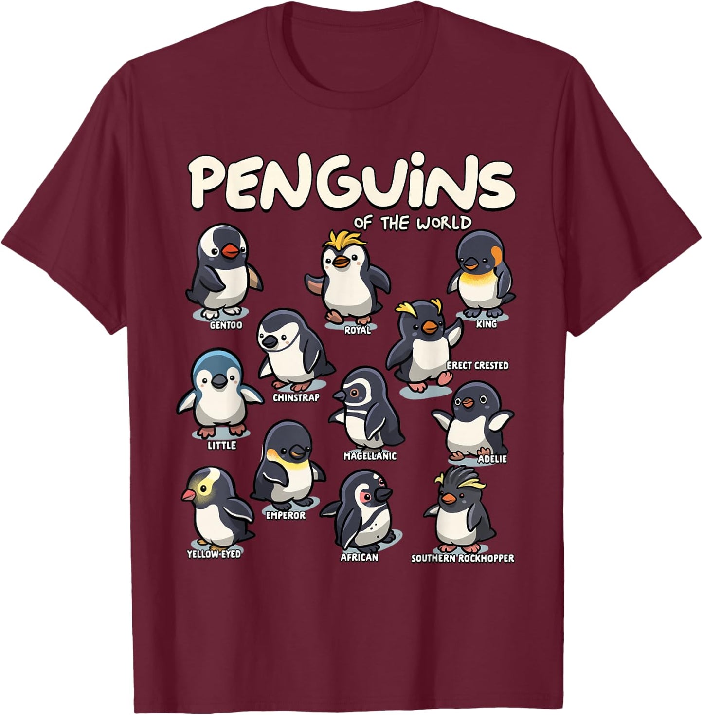 Penguin Penguins Animals of The World Penguin Lovers T-Shirt - T-Shirt | Maroon