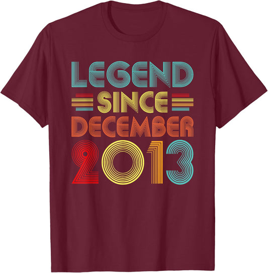 Legend Since December 2013 Vintage December 2013 Birthday T-Shirt - T-Shirt | Maroon