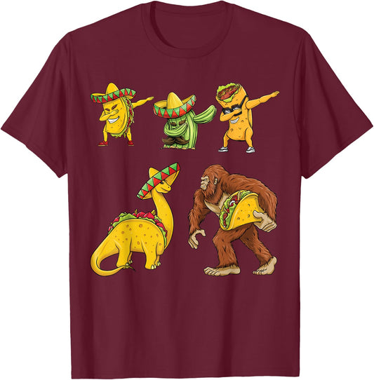 Cinco De Mayo Taco Cactus Burrito Funny Dinosaur Bigfoot T-Shirt - T-Shirt | Maroon